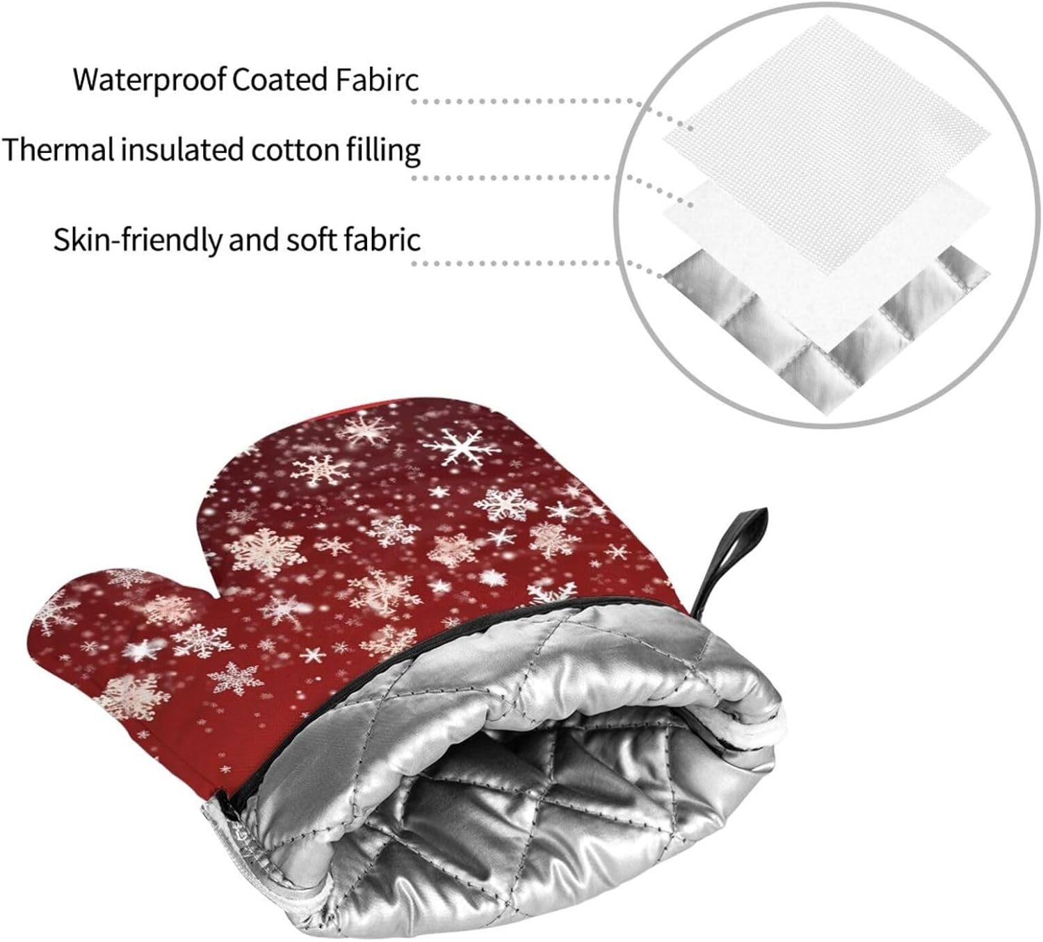 (Christmas) Baking 4-Piece Set: 2 Oven Mitts and 2 Pot Holders Heat Resistant Waterproof Hanging Loop for Kitchen Oven Grill Housewarming Gifts