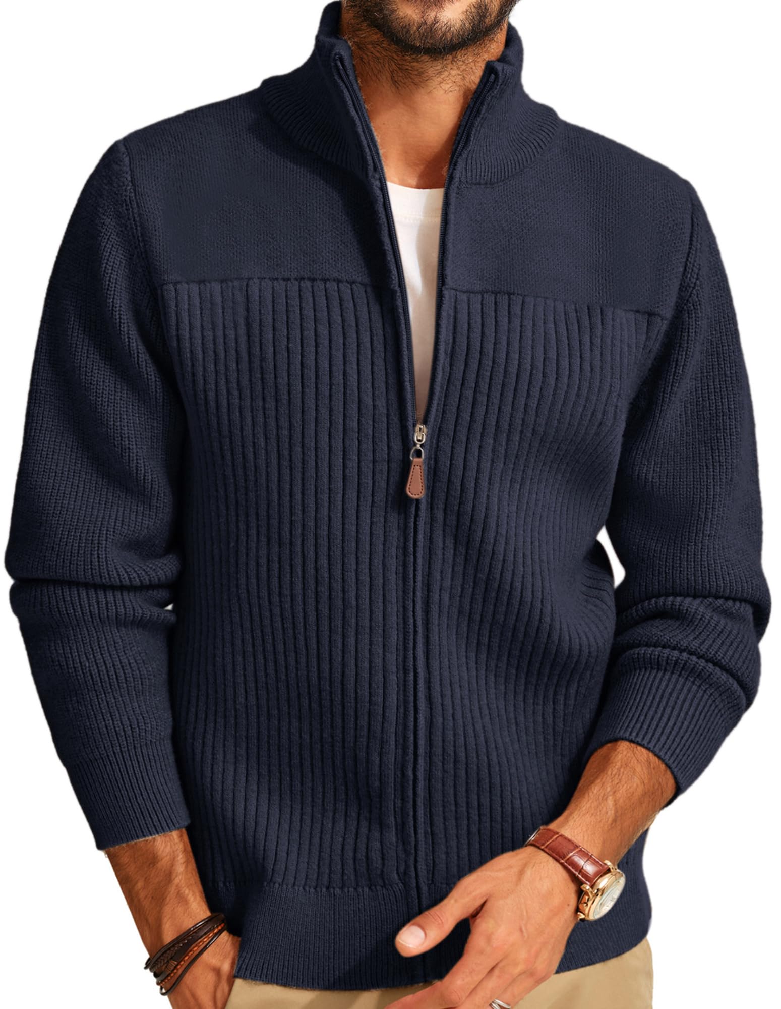 PJ PAUL JONES Strickjacke Herren mit Reissverschluss Stehkragen Cardigan