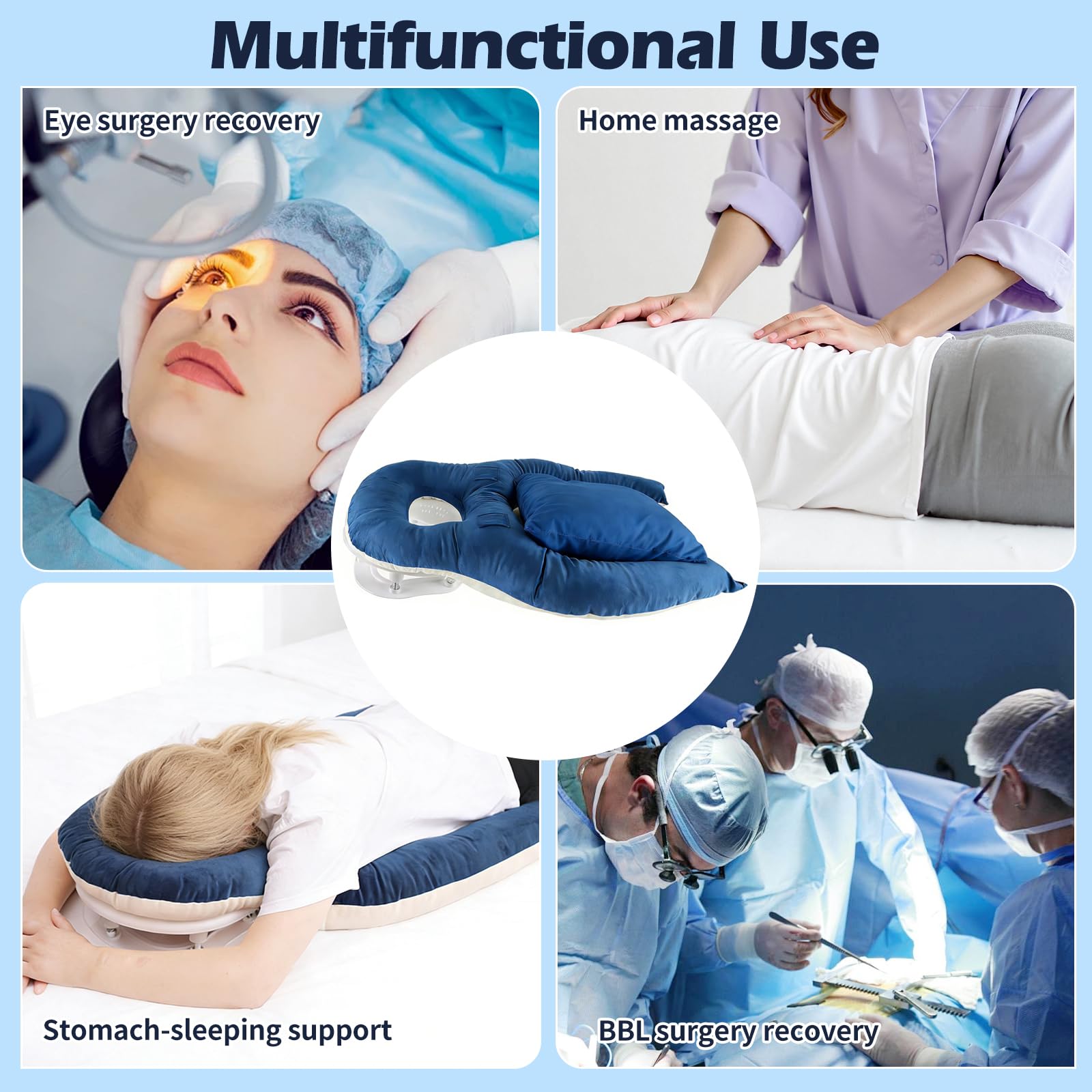 Almohada de masaje de espuma viscoelástica ergonómica para dormir y dormir boca abajo, recuperación de vitrectomía quirúrgica, agradable para la piel, masaje reposacabezas