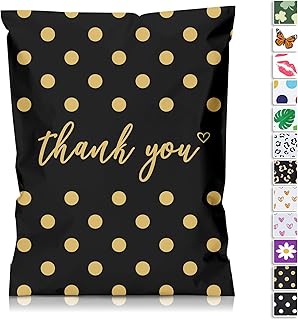 JinRuiKJ Thank You Poly Mailer 10x13 100 Pack - Shipping Bags for Clothing, Strong Thick and Self Adhesive Shipping Envelopes - Cute Packaging Bags for Small Business - Gold Polka Dots