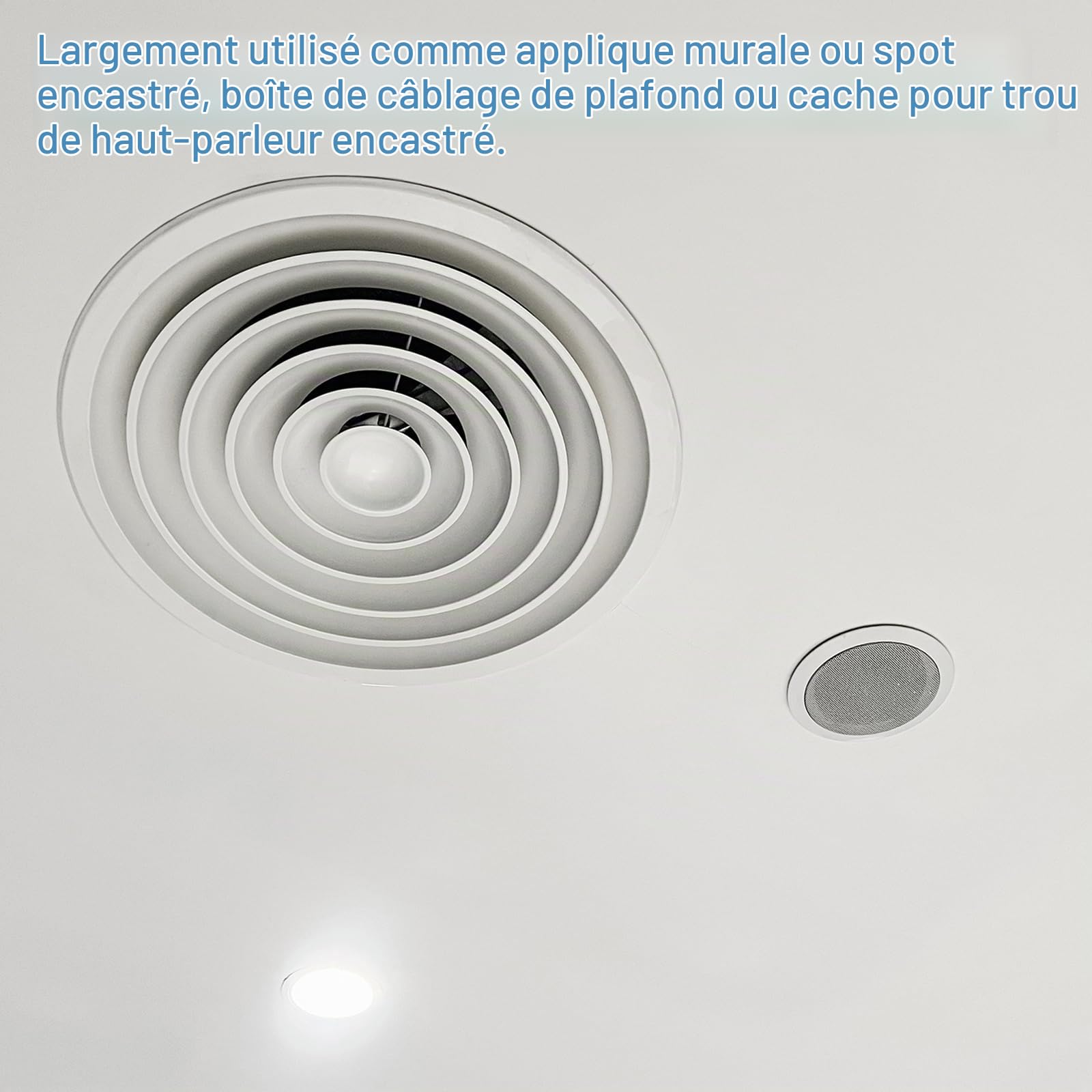 PATIKIL Plaque couverture plafond en métal, 4 pièces Garniture lumière encastrée Fixation murale Capuchon trou projecteur avec clips à ressort Convient pour 2,2 à 2,8 pouces, Blanc mat