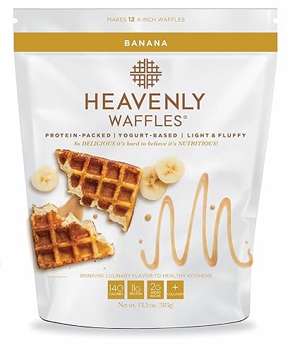 Heavenly Waffles Mix, Banana, 11g de proteína, a base de yogur, saludable y nutricionalmente equilibrado, Waffles y panqueques de sabor superior,