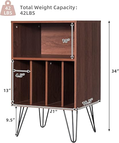 Miniatura 3 de Giantex Soporte para tocadiscos, soporte para tocadiscos con capacidad para hasta 150 álbumes, mesa de gabinete de almacenamiento de vinilo de