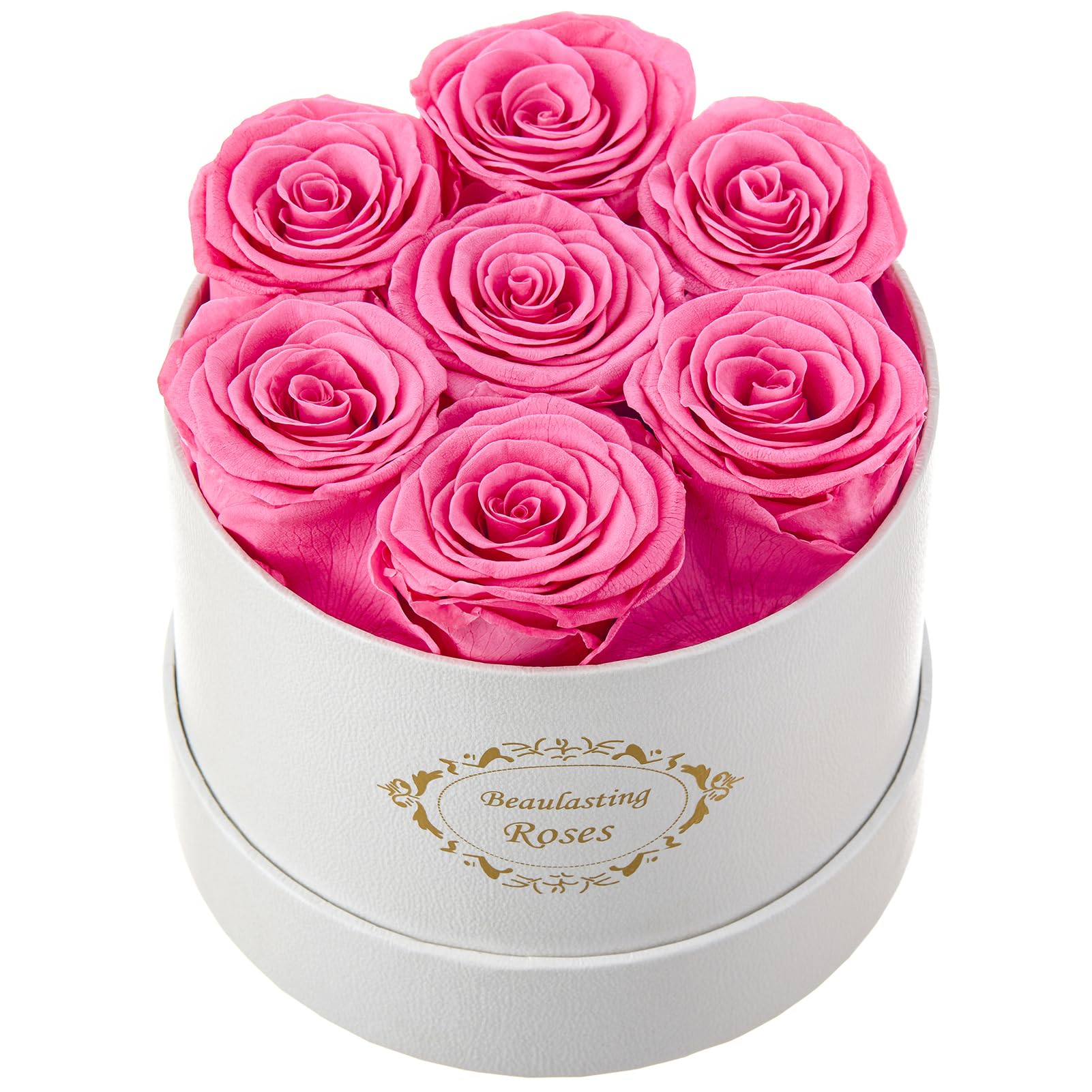Beaulasting Long Lasting Preserved Roses in a Box Last a Year Forever Flowers for Her Mom Wife Anniversary Birthday (Round White Box, Pink)