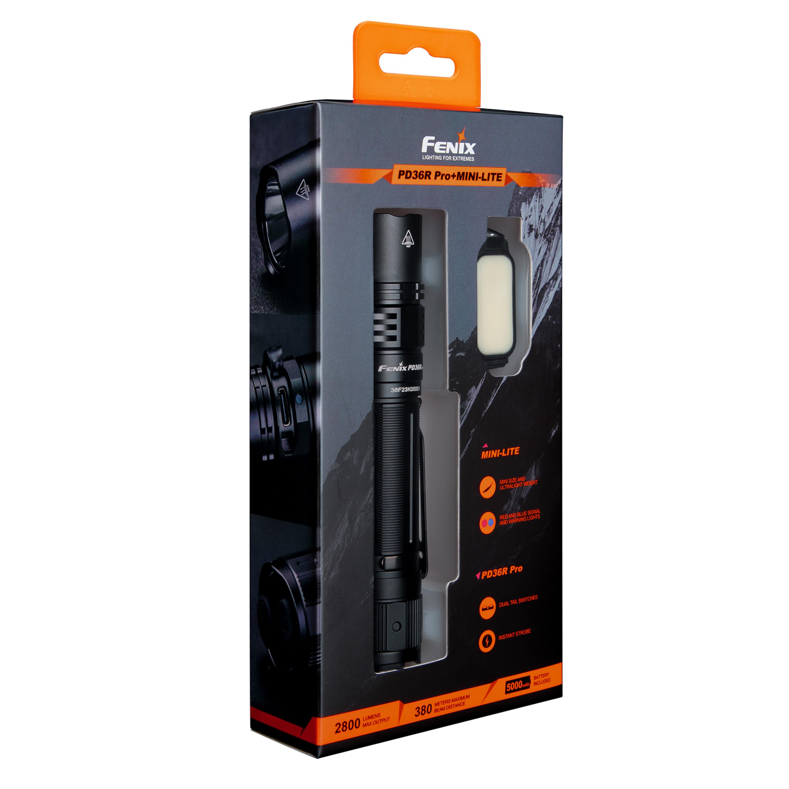 FENIX PD36R Pro - Linterna con Mini-Lite, set de regalo de edición de temporada, 2800 lúmenes, 380 m, 42 horas máximo, interruptores de doble cola, funciona con batería 21700, estroboscópico