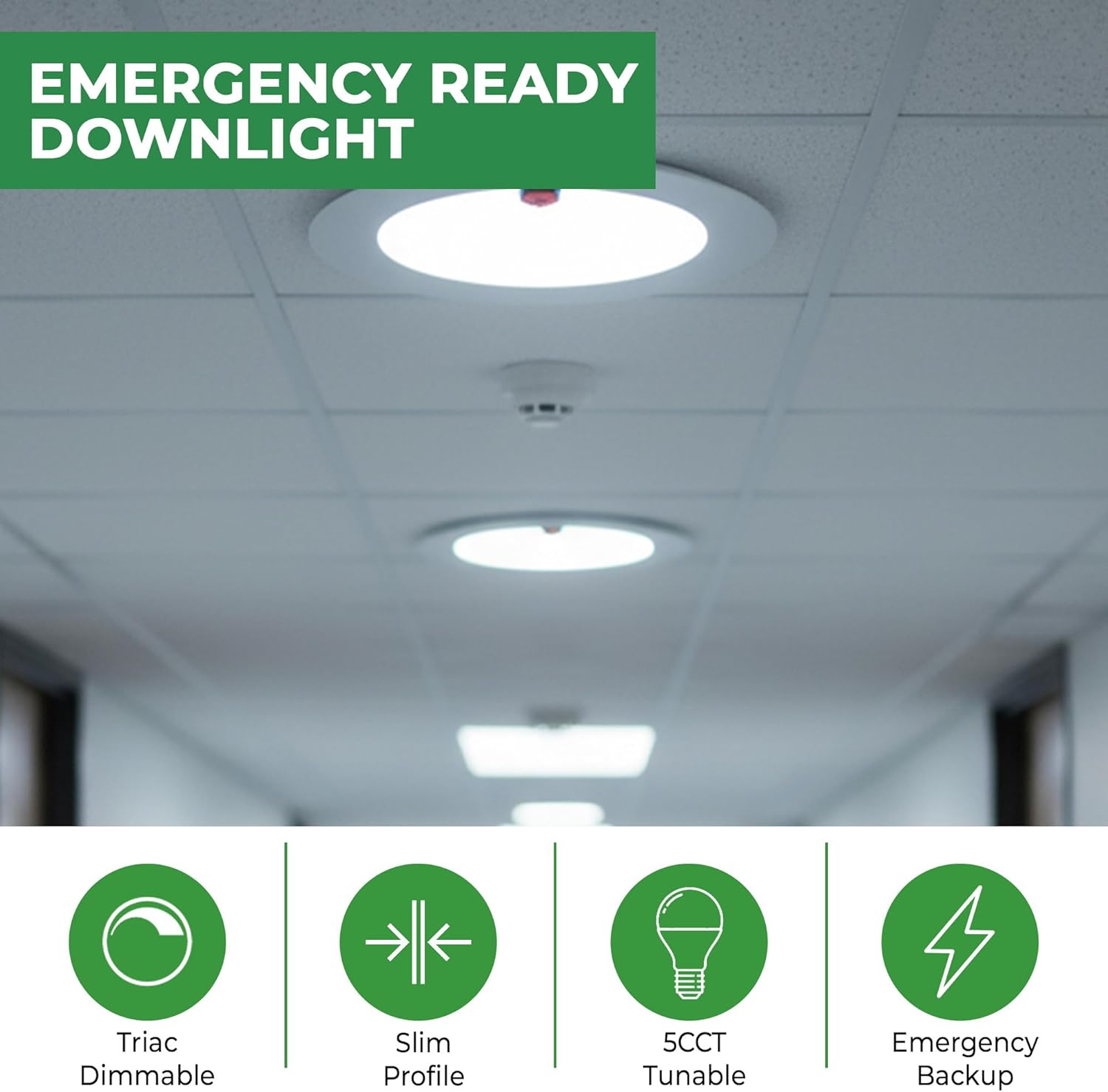 E2 LIGHTING 8 Inch Slim Canless Recessed Downlight, 18W LED with 8W Emergency Battery Backup, 5 CCT Tunable 2700K/3000K/3500K/4000K/5000K, Triac Dimmable AC100-277V, Residential & Commercial Lighting