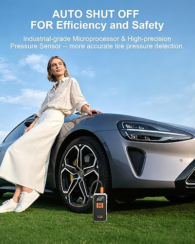 Miniatura 5 de 160PSI Tire Inflator Portable Air Compressor - Cordless Air Pump for Car Tires with 10000mAh Battery, 4+N Smart Modes, Digital Pressure Gauge, LED