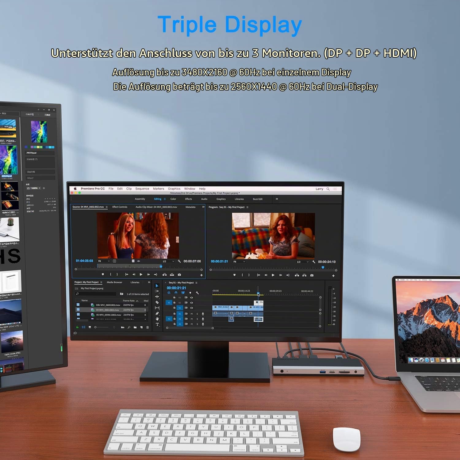 Docking Station Triple Display Hub, 13 in 1 Dockingstation, WAVLINK USB-C Adapter mit 2 * 4K DP, HDMI,mit 100W Netzteil(65W PD) Ethernet,4 USB3.0, SD/TF,Audio, USB C-Dock