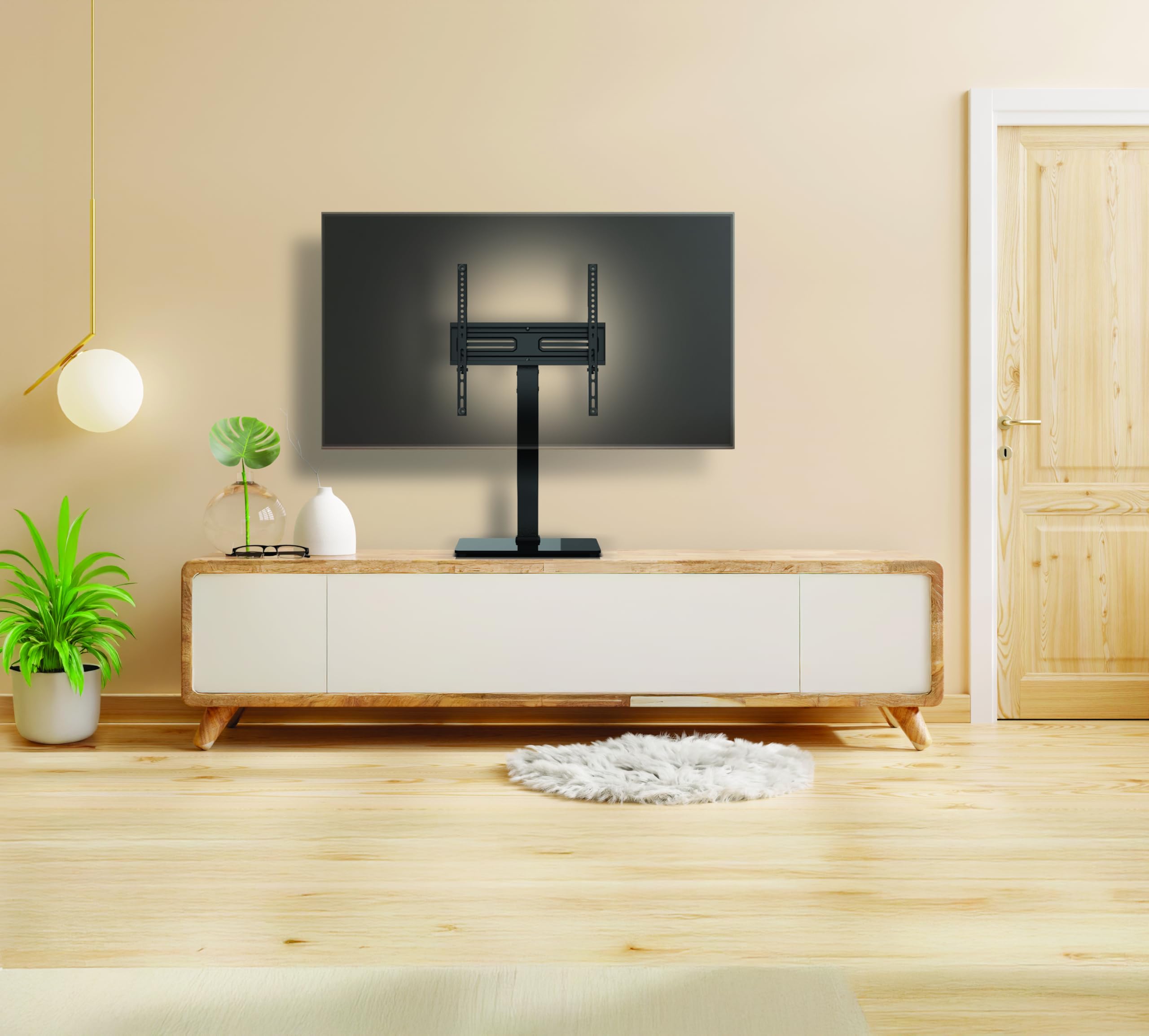 Meliconi Table400 Supporto TV da Tavolo Universale per Schermi 32"-60", VESA 200-300-400, Carico Fino a 30 kg, Base in Vetro Temperato, Nero