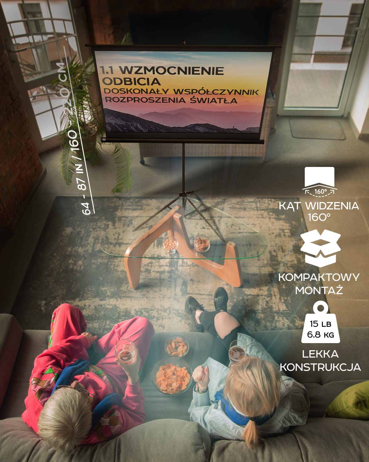 PropVue Ekran projektorowy z podstawą 84" - Ekran projekcyjny do wewnątrz i na zewnątrz do prezentacji filmowej lub biurowej - 16:9 HD Premium bez zmarszczek z statywem i mocnym paskiem, z torbą