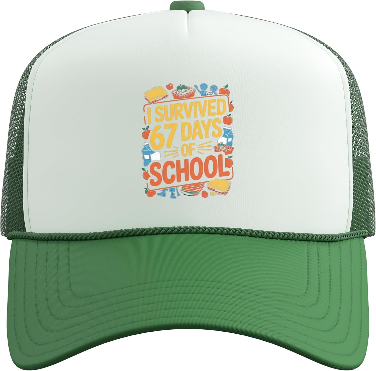 I Survived 67 Days of Cafeteria Chaos Lunch Lady Funny Meme Trucker Hat with Adjustable Mesh Back image 2