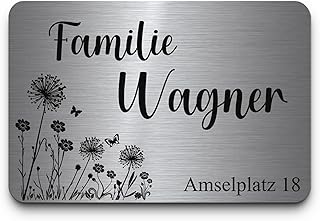 Edelstahl Schild personalisiert mit Gravur - graviertes Namensschild ab 8x5 cm abgerundete Ecken - von klein bis groß - Türschild Briefkastenschild Klingelschild - selbstklebend o. Bohrung