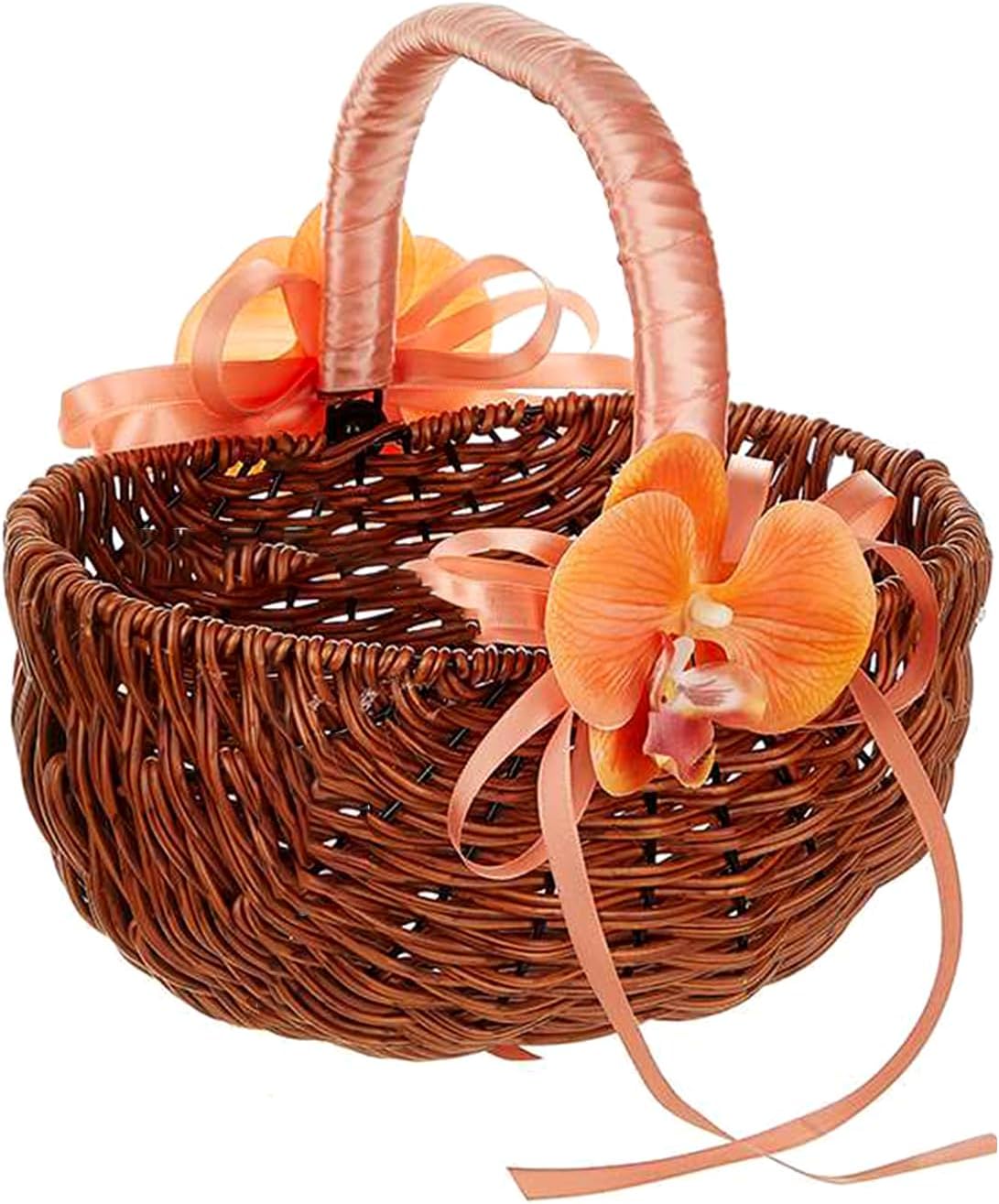 Stylish Pearls Handheld Wicker Flower Girls Baskets with Elegant Ribbons Multipurpose Use for Romance Wedding Decoration Gift Presentation Basket
