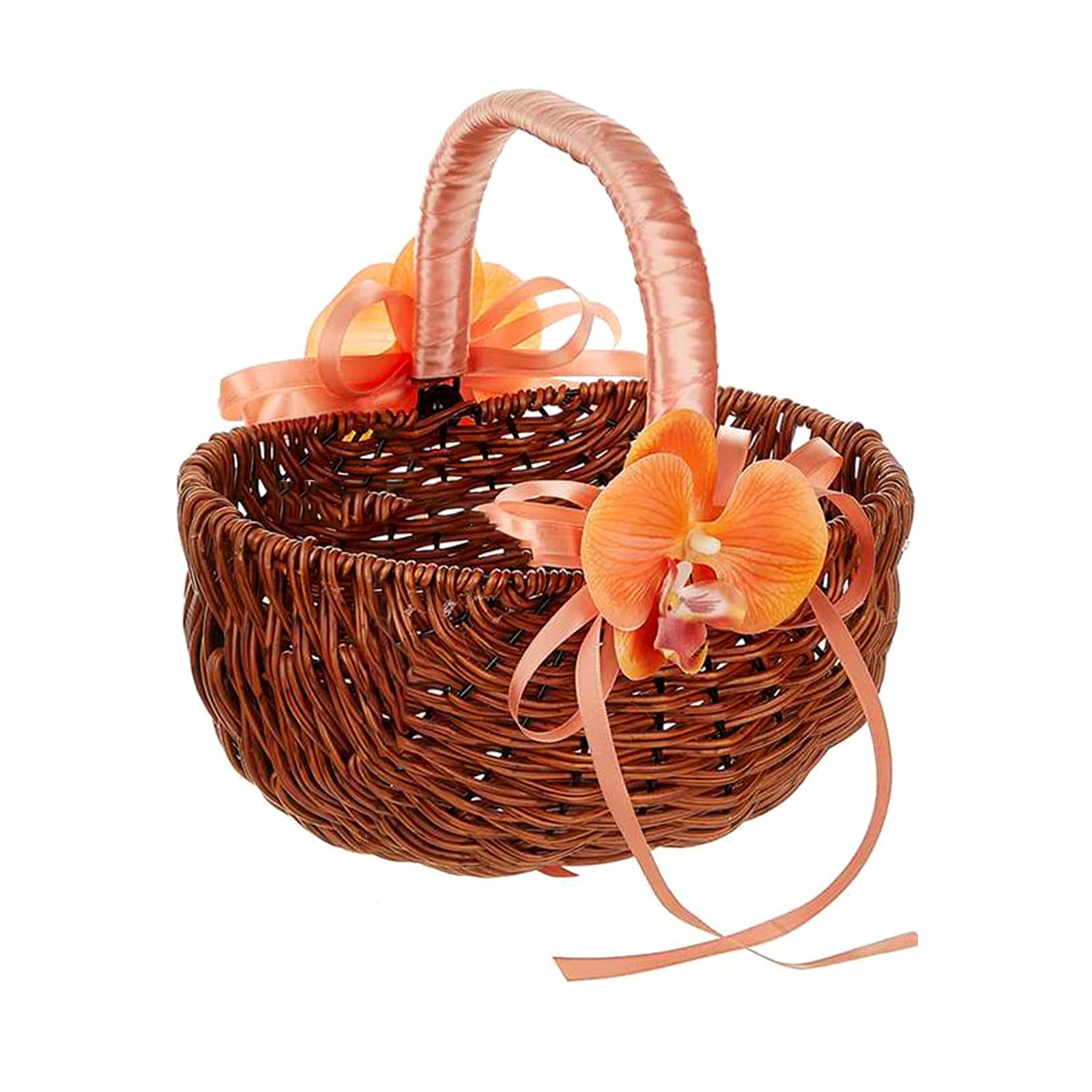 Kalttoy Girls A Decorative Wicker Flower Baskets With Pearls Nd Ribbons Perfect For Wedding Isle Elegant Ceremony Ornament Pearls Handle Basket
