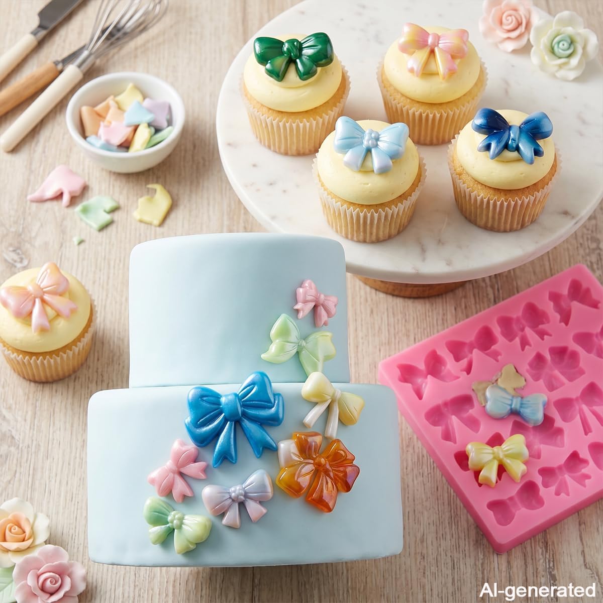 2 Pcs Bow Fondant Mold Bowknot Silicone Molds for Cake Decorating Baking