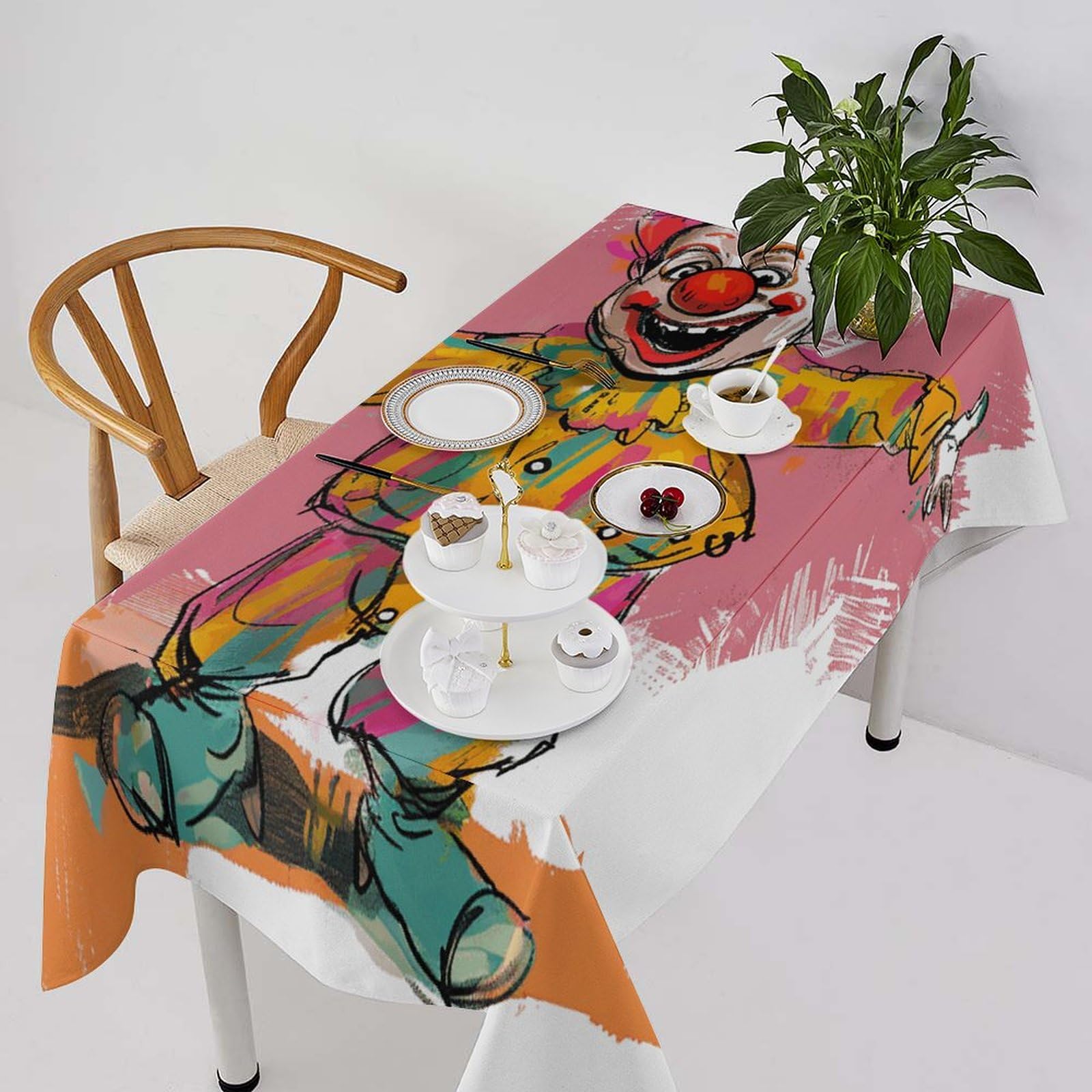 Nappe lavable facile à nettoyer en lin motifs clown amusant pour repas de famille
