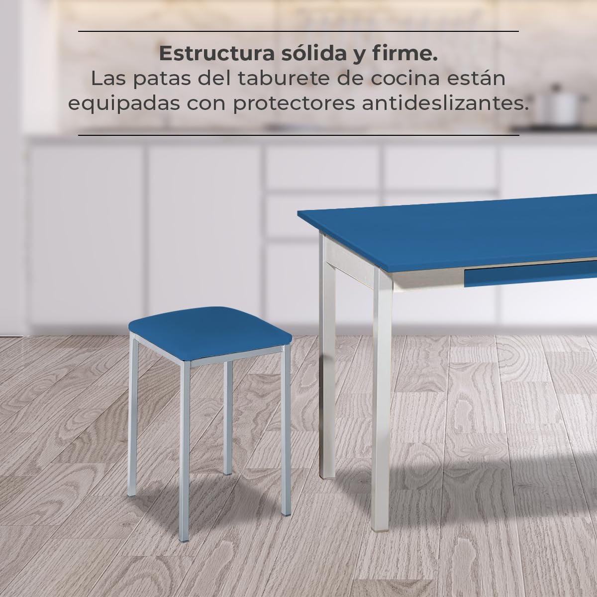Astimesa - Taburetes de Cocina tapizado - Estructura sólida y Firme - Estructura Color Aluminio y Asiento en Polipiel - Color del Asiento: Azul. Contenido: 2 Unidades. Medidas: 35 x 35 x 45 cm