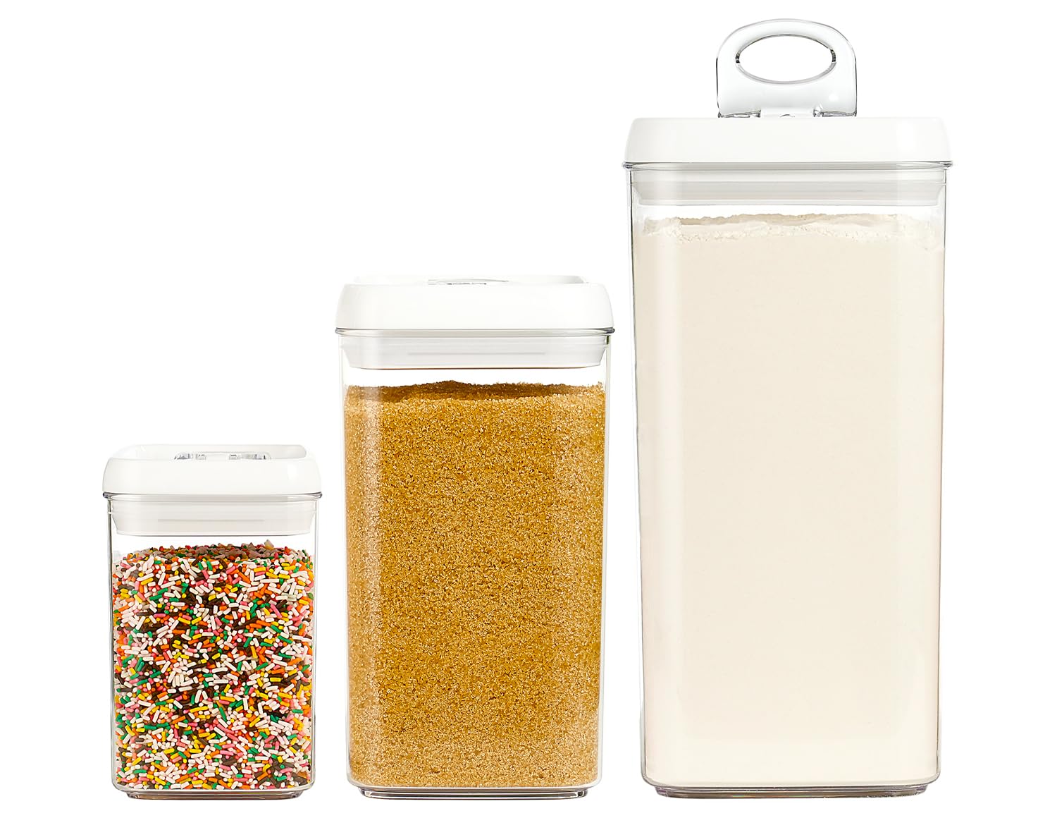 Felli Flip Tite Acrylic Food Storage Container with Lid 6” XL Air Tight Ring Seal Flip Top, Plastic Kitchen Baking Canister for 5 lb Flour Sugar Rice Protein Powder Pantry Organizer (Nest-M, White)