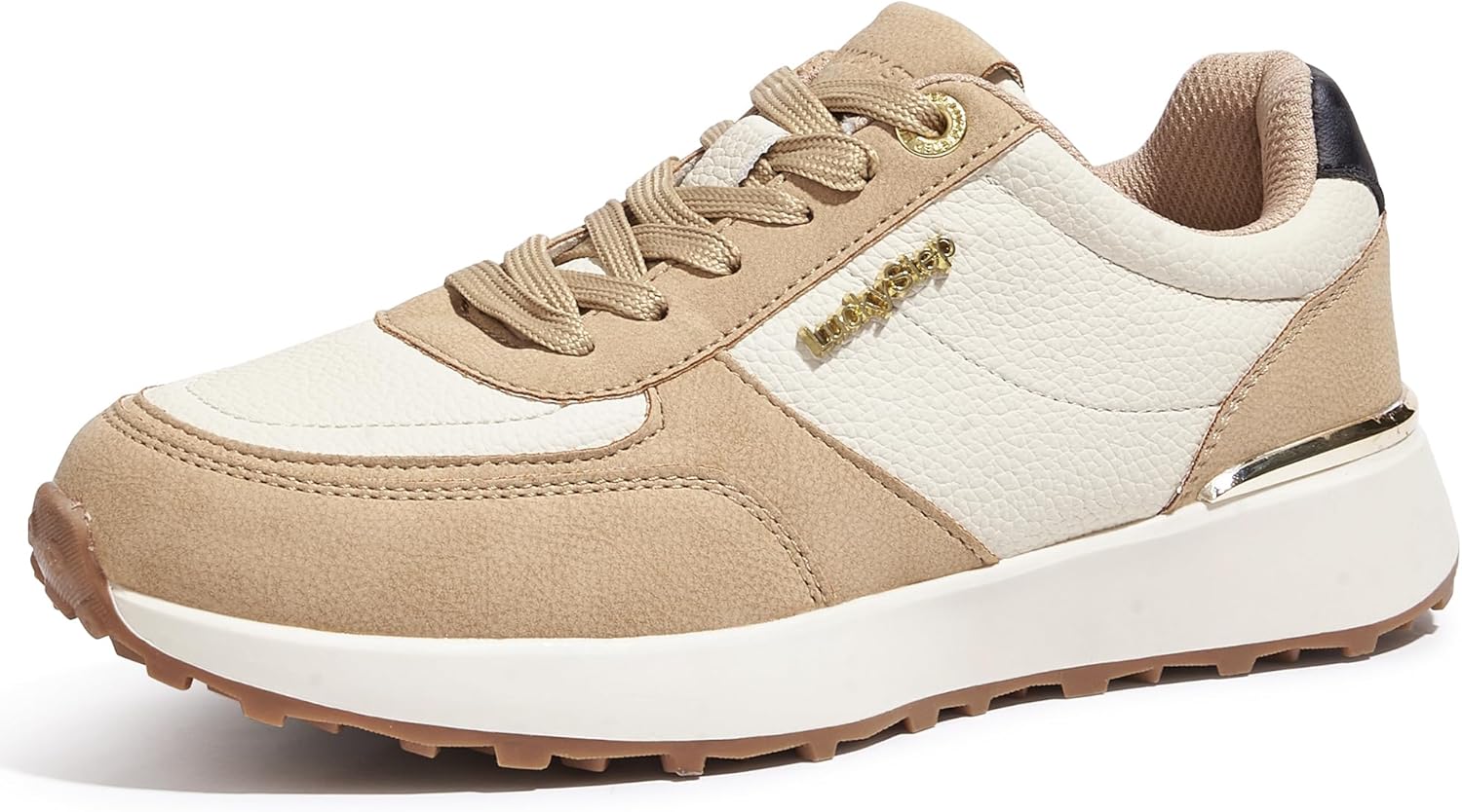 LUCKY STEP Women's Fashion Casual Sneakers Platform Rhinestone Retro Trendy Tennis Travel Walking Shoes Anti-Slip Comfortable Lace-up Footwear