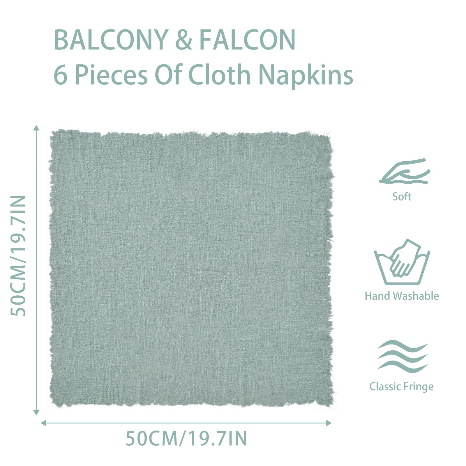 BALCONY & FALCON Cloth Napkins 100% Cotton with Fringed Handmade Square Rustic Style Washable Napkins 6 Pack Sage Green 50 x 50 cm for Easter Thanksgiving Christmas Weddings Parties Banquets - Image 4