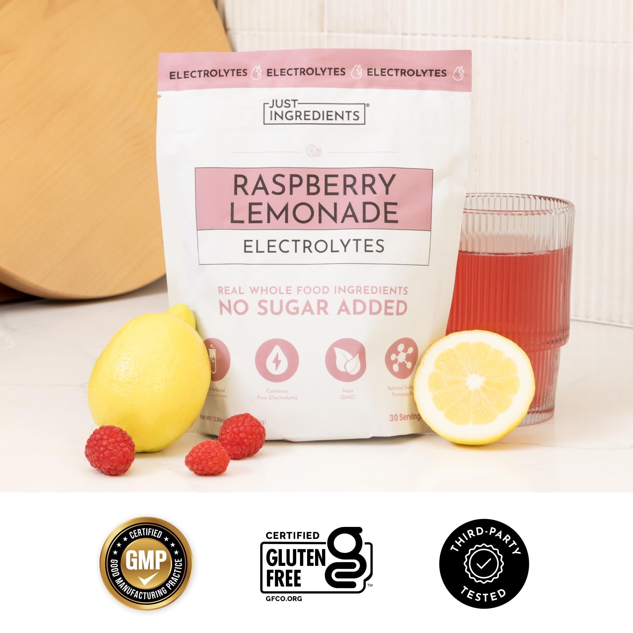 JUST INGREDIENTS Raspberry Lemonade Electrolyte - No Sugar - 30 Servings — Amazon image 2
