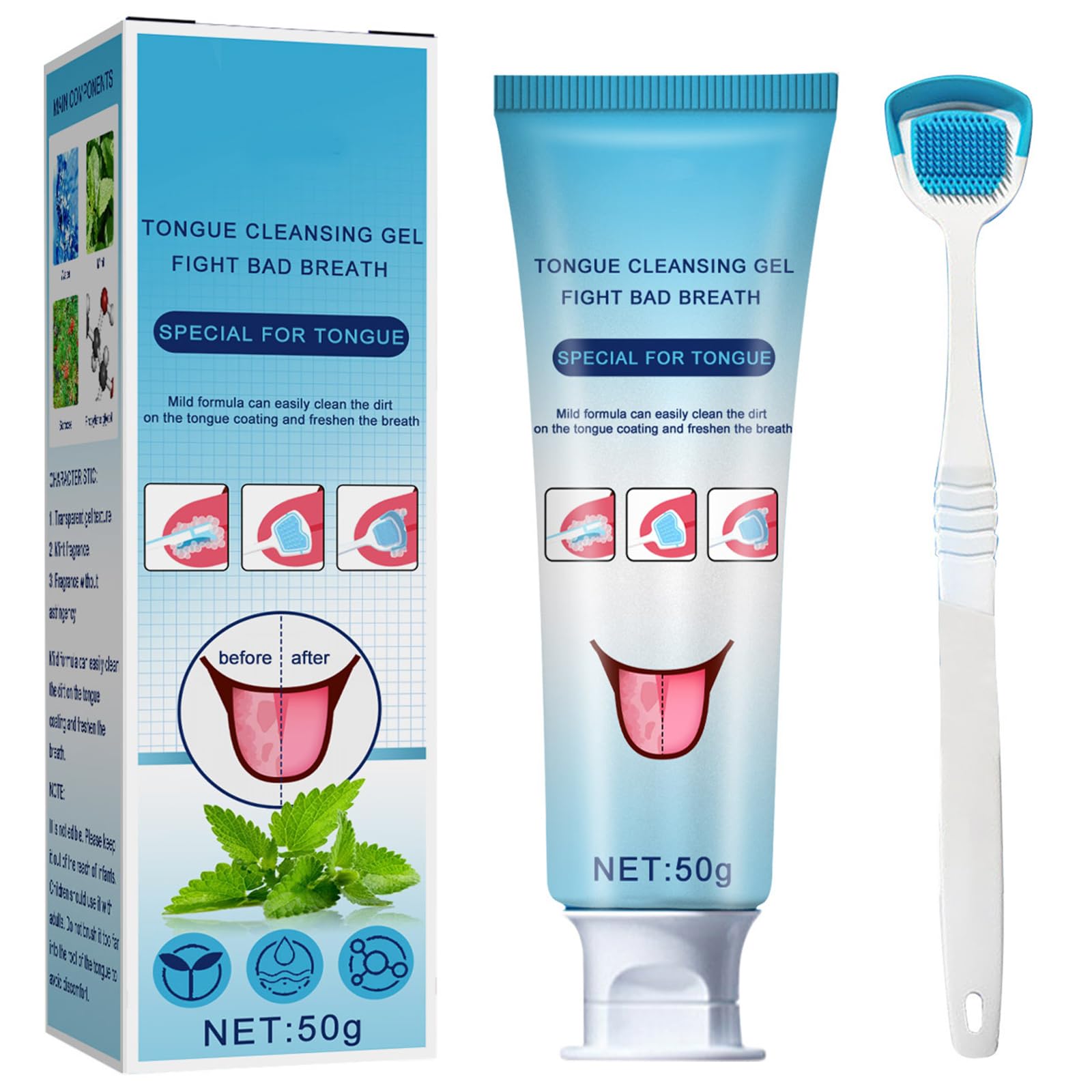 Tongue Cleaning Gel Set, Tongue Cleaner Gel with Tongue Brush, Tongue Scraper Scrubber for Adults with Cleaning Gel, Easy to Use for Adults Kids