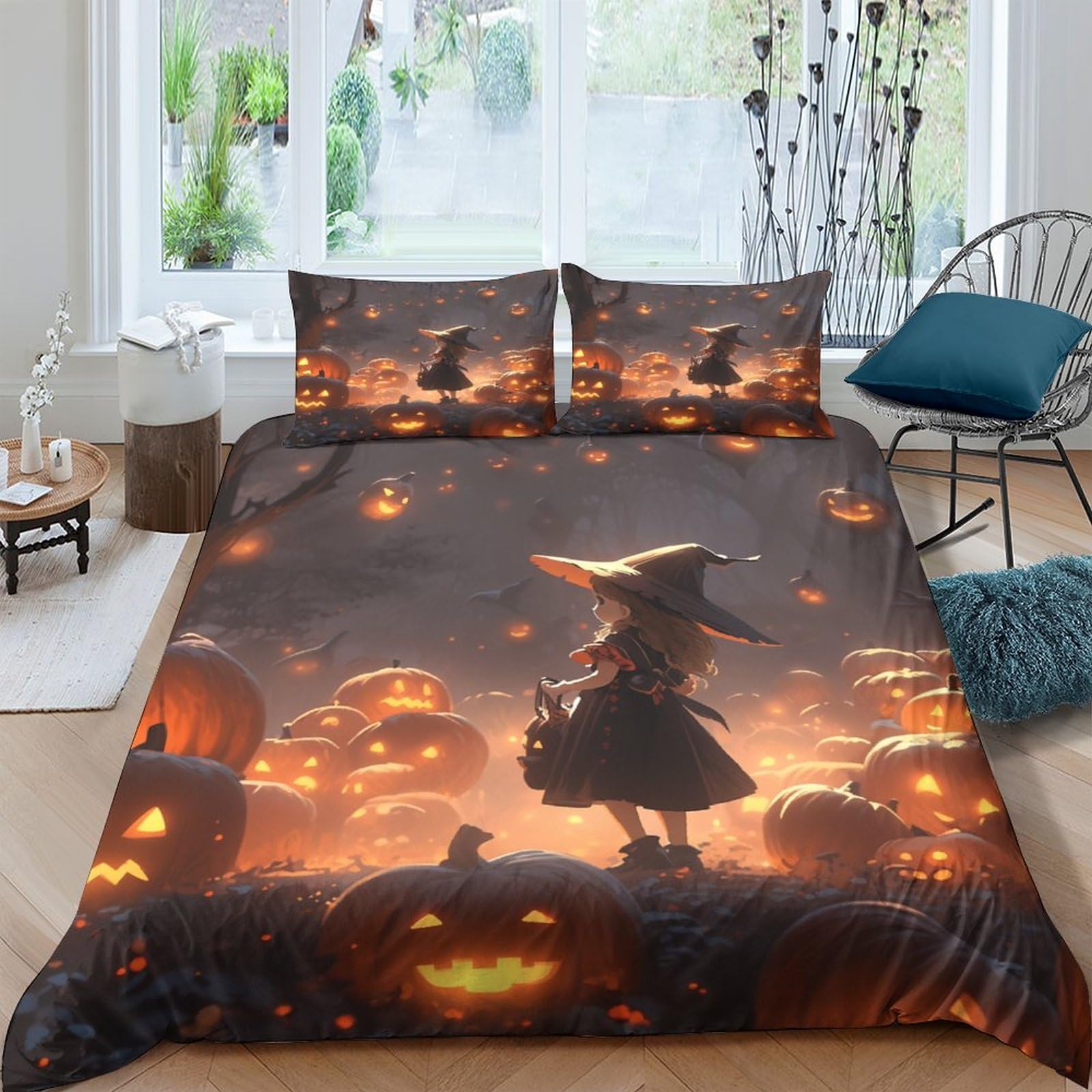 Housse de couette fille et garçon motif sorcière Halloween idée cadeau