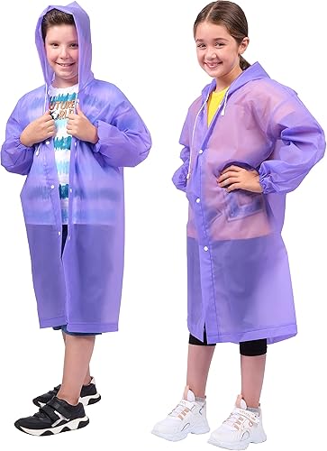 CAMPACE Impermeable para niños Poncho de lluvia para niños y niñas con capucha Chubasqueros portátiles reutilizables Chaqueta de lluvia EVA