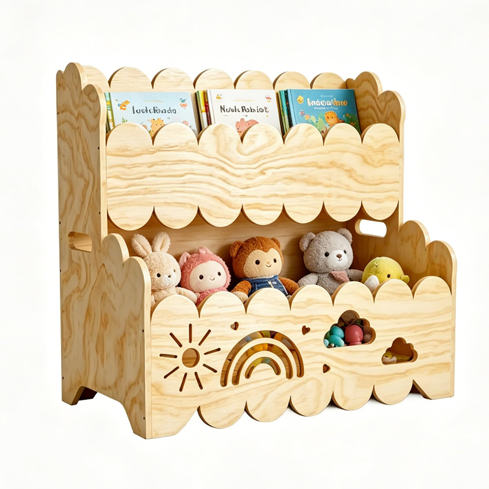 Montessori Libreria per bambini in legno, a 2 livelli, per bambini, organizer per giocattoli, cameretta dei bambini, libreria per bambini