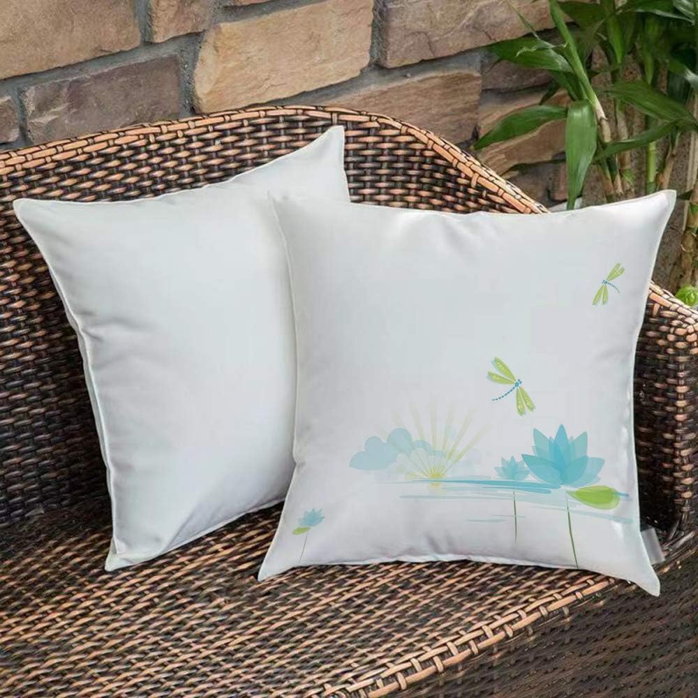 Funda De Cojine Funda de Almohada,Libélula, nenúfar y libélula Naturaleza fondo nubes lago sol diseño, manzana verde azul cl,Fundas de Cojín con Cremallera - Fundas de Almohada para Sofá y Cama45x45cm