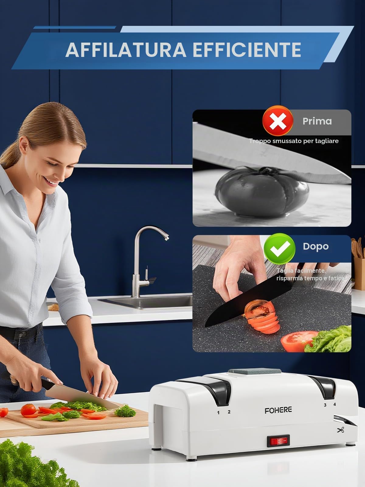FOHERE Affilacoltelli Elettrico Professionale 5 in 1, 2 Raccoglitrucioli Magnetici, Abrasivi Diamantati al 100% per Coltelli da Cucina in Acciaio Doppio, Forbici e Cacciaviti a Taglio