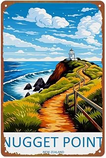 SXUZUSF Nugget Point Travel Poster Retro Landscape Metal Tin Sign For Home Bedroom Office Patio Bathroom Wall Decoration Size 12x8 Inch