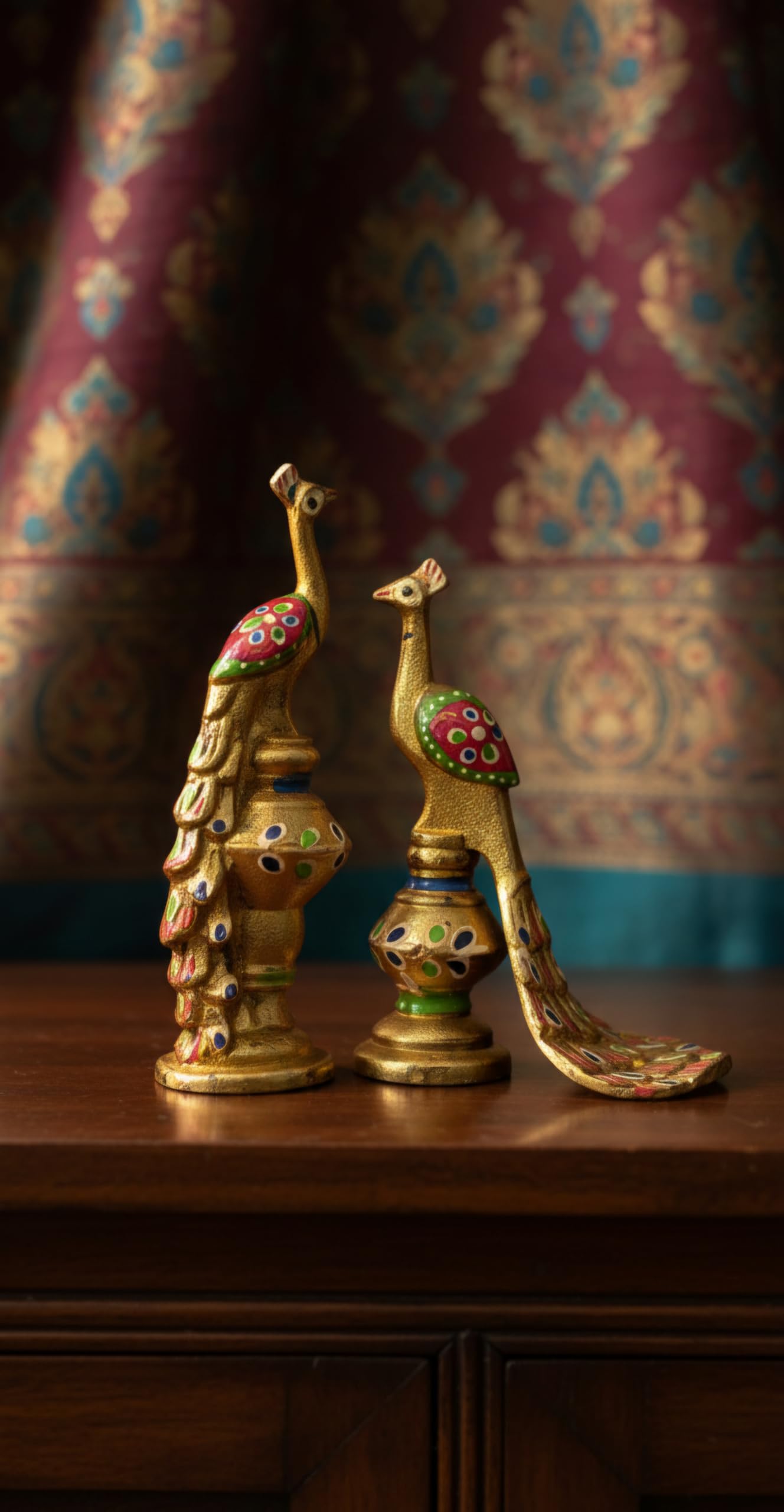 Decorative Peacock Figurine Set, Handcrafted Metal Showpiece with Colorful Enamel Work, 2 Piece-image-41