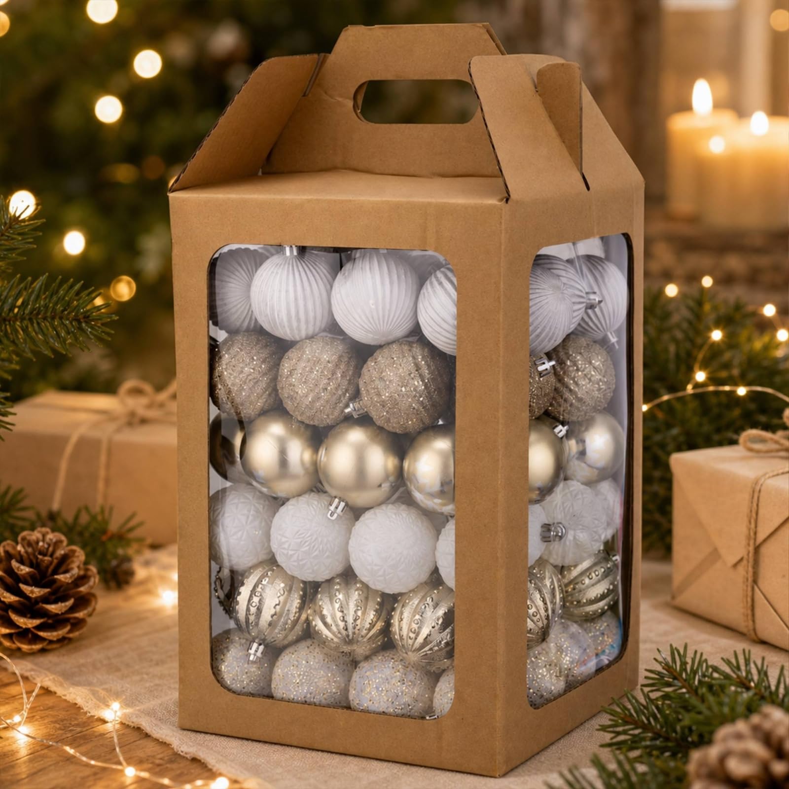 Festliche Christbaumkugeln Weihnachtskugeln Baumschmuck Kugelornamente Christbaumschmuck aus Polystyrol Bruchsicher mit Vielfältigen Oberflächen Und, 6 cm, Color to 1