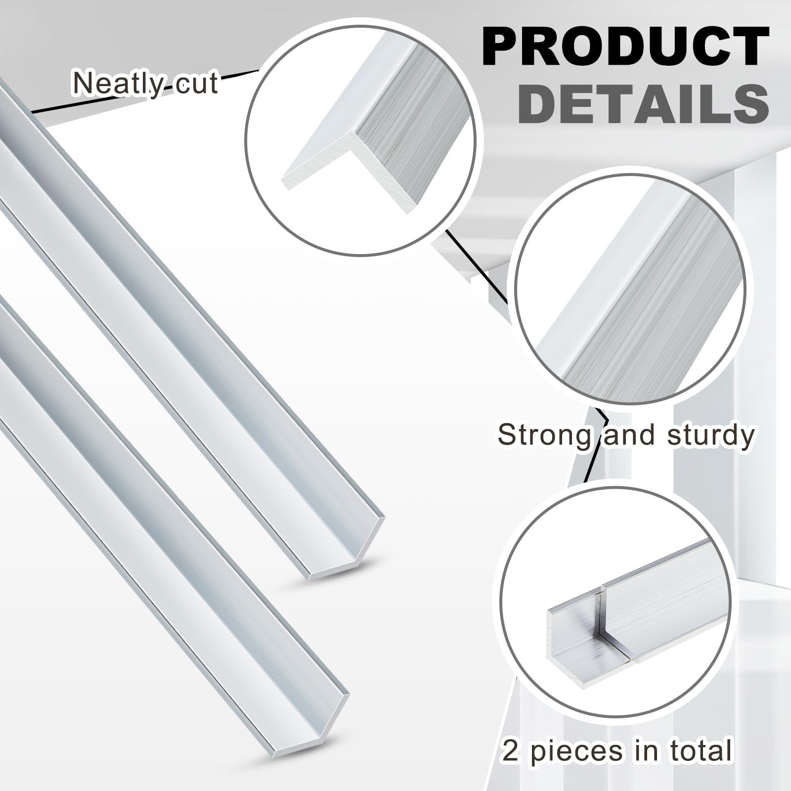 Blulu Angolo in alluminio 6063, 2 pezzi, per uso strutturale e architettonico per cornici, ringhiere, paraspigoli, progetti fai da te (lunghezza 61 cm x larghezza 1/2" x spessore 1/16")