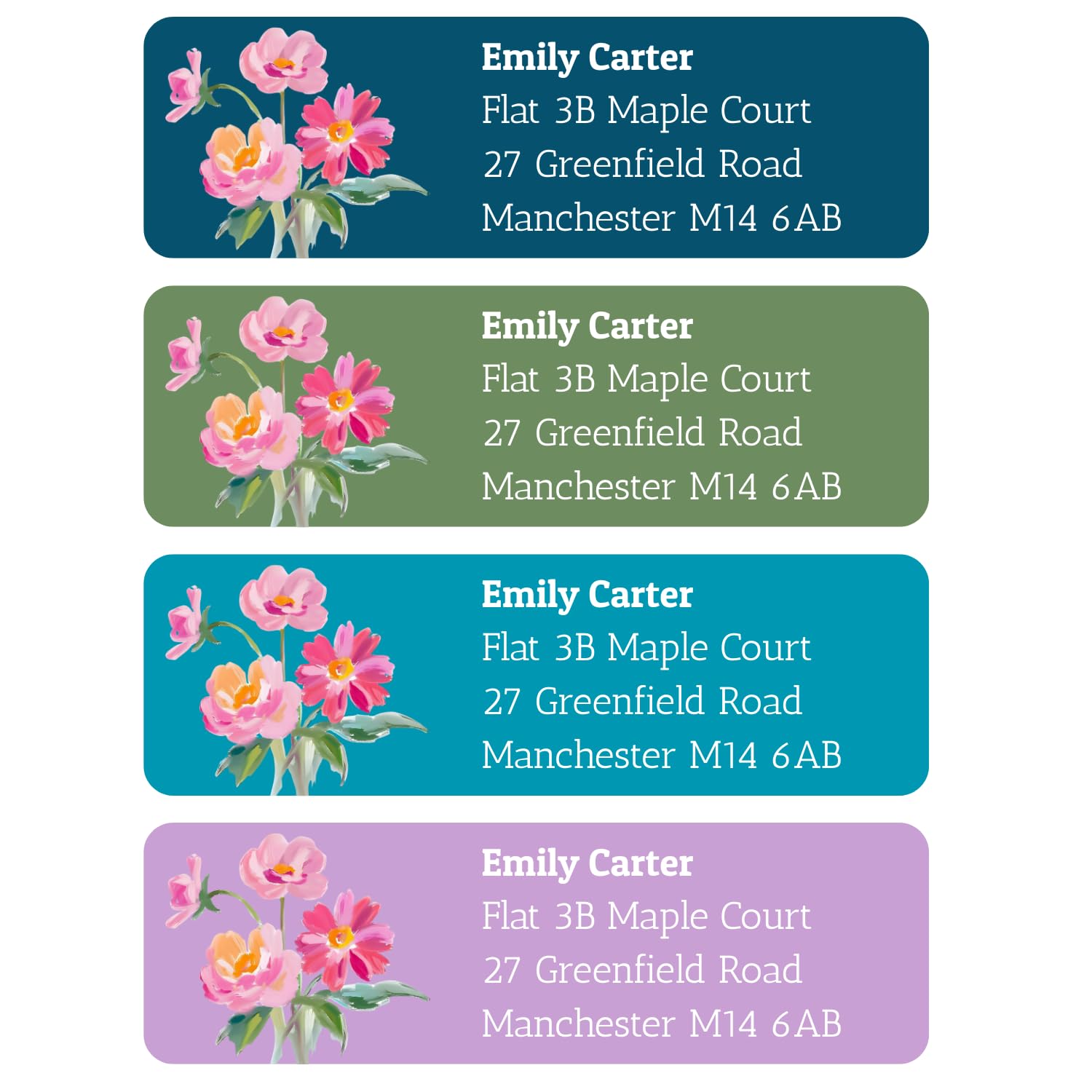 Personalised Return Address Labels – Waterproof Floral Name Stickers, Self-Adhesive Return Address Labels for Envelopes, Packages & Invitations, Glossy/Matte Finish (30–1000 pcs)