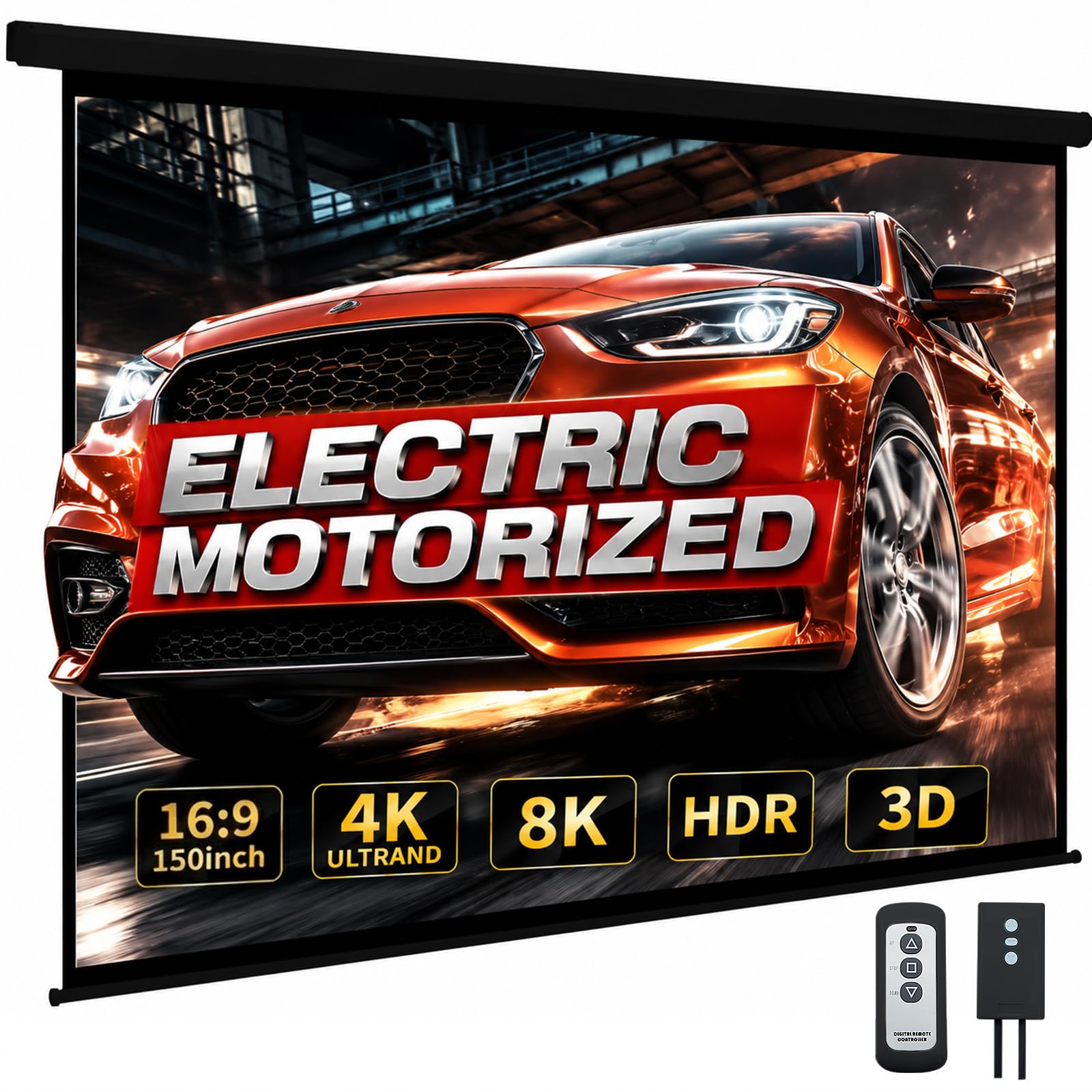 YODOLLA 150" Projector Screen Motorized 16:9 for Home Theater Outdoor Black