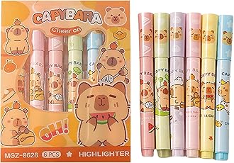 6 Pcs Capybara Highlighter Marker Cute Capybara Pastel Highlighter Marker Pens for Students Boys Girls Women Highlighter Pens School Supplies Office Supplies (6Pcs Capybara)
