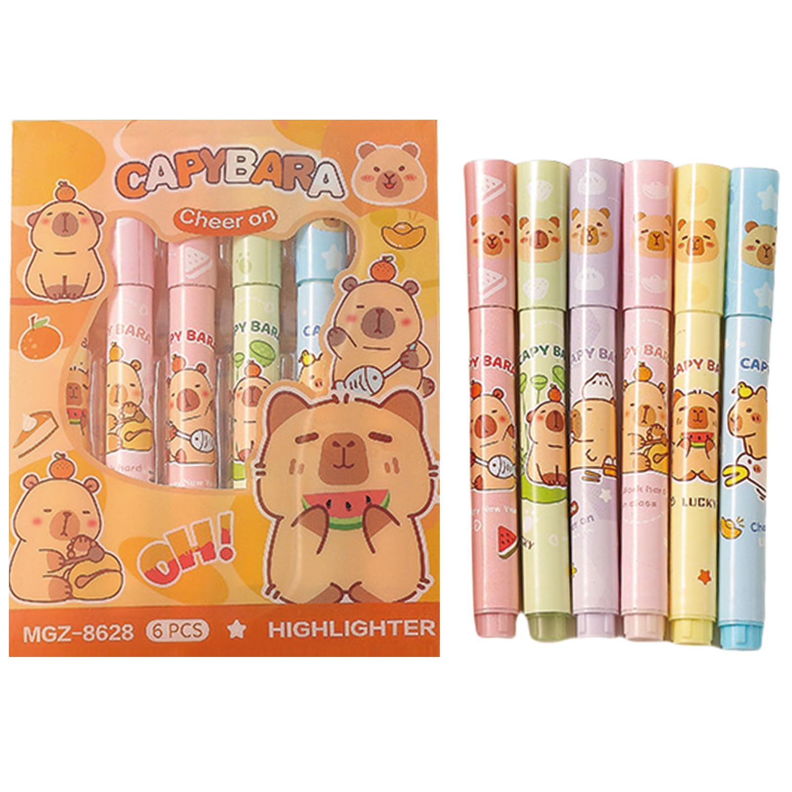 6 Pcs Capybara Highlighter Marker Cute Capybara Pastel Highlighter Marker Pens for Students Boys Girls Women Highlighter Pens School Supplies Office Supplies (6Pcs Capybara)
