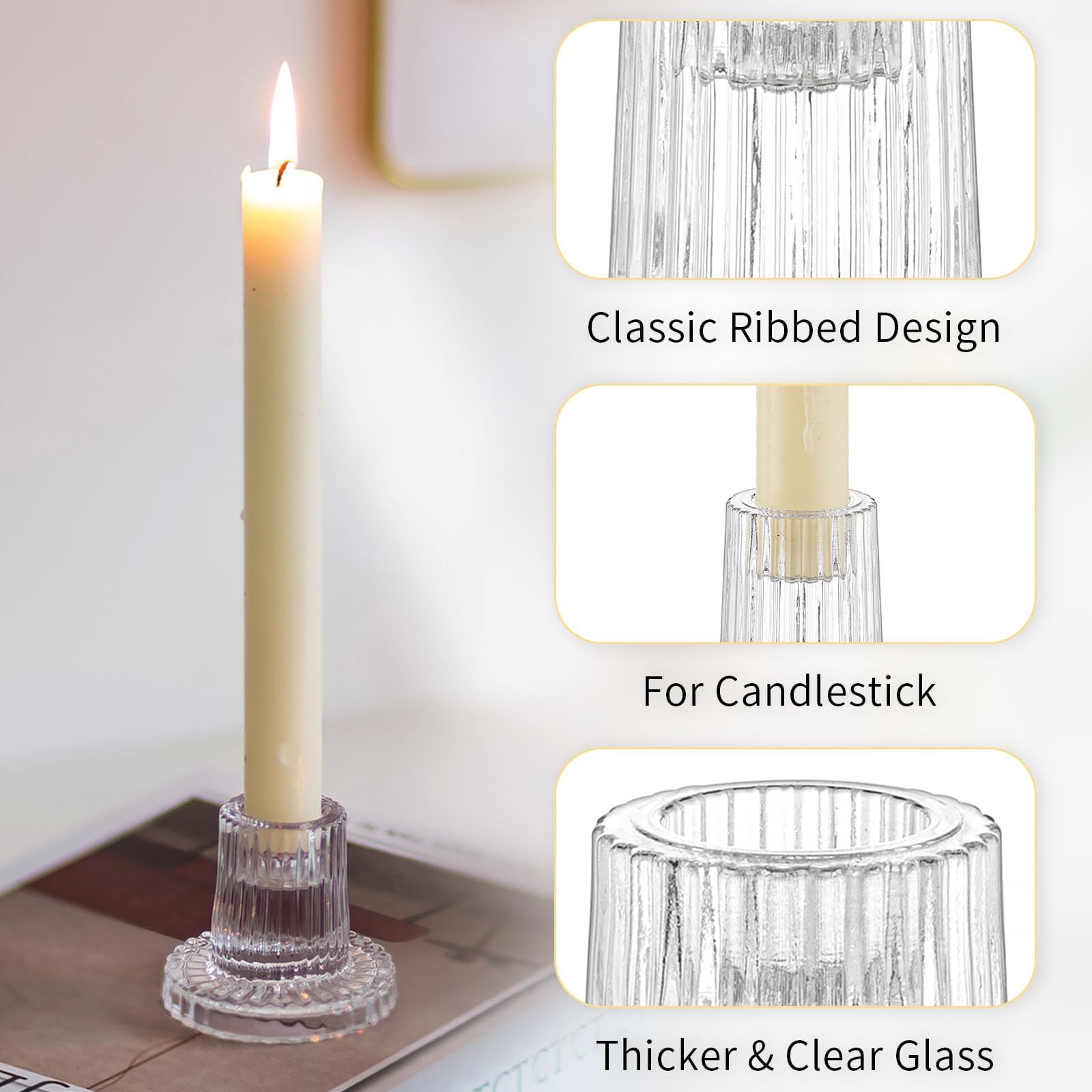 Romadedi Chandelier Bougeoir Verre Transparent - Lot de 20 Petite Bougeoir Mariage Decoratif Noel Decoration Maison Supports pour Bougies Coniques Centre de Table Salon Chambre