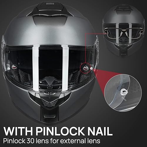 Miniatura 5 de ILM - Casco modular de cara completa para motocicleta de adulto con visera doble abatible, aprobado por el DOT, Modelo 159 (Gris, X-Grande)