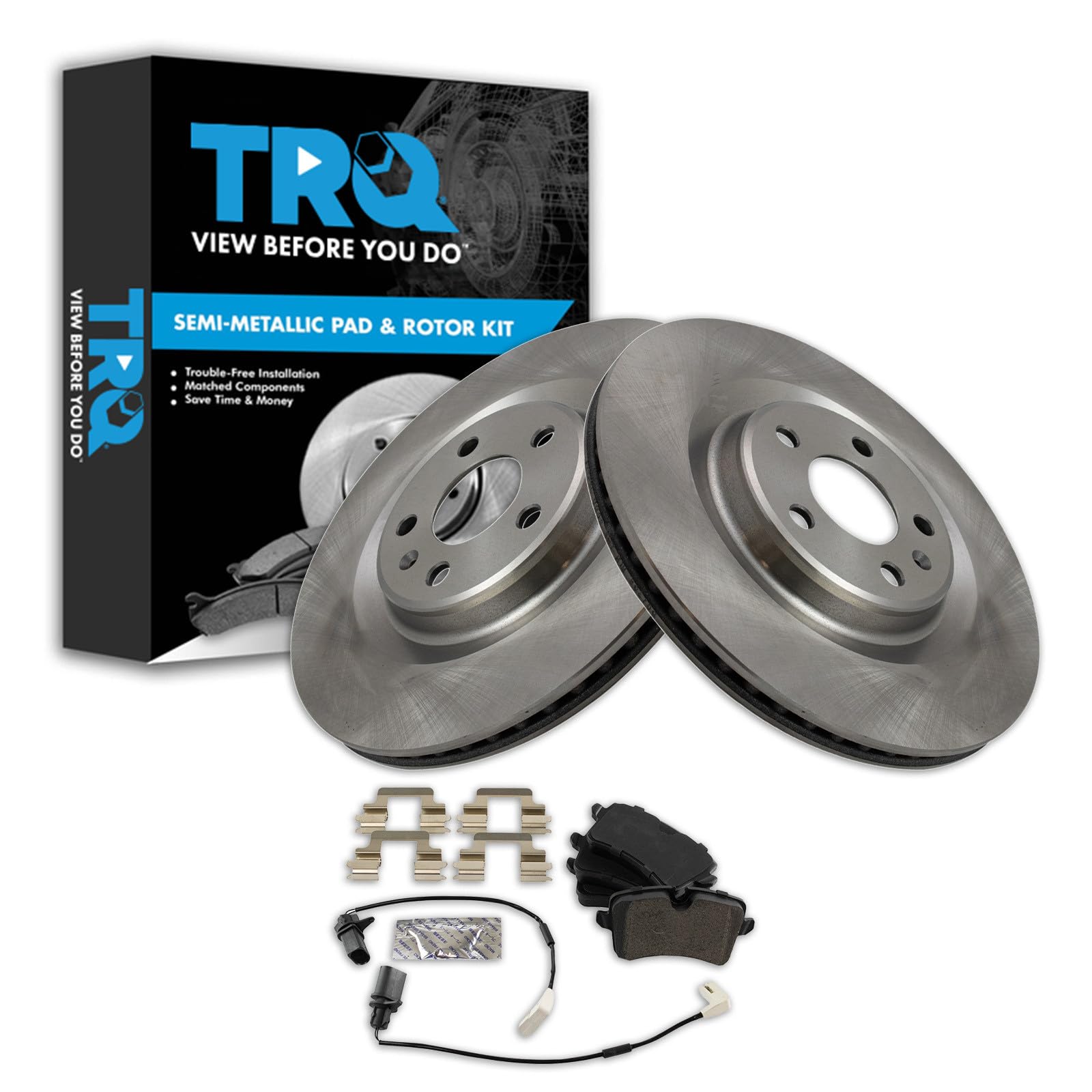 TRQ Rear Brake Pad and Rotor Set Semi Metallic Compatible with 2014-2018 Audi A6 2012-2018 A6 Quattro A7, 2013-2014 A8 Quattro