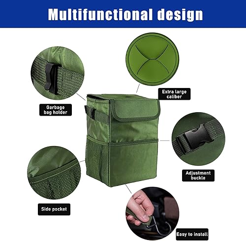 Miniatura 4 de Basurero para automóvil con tapa, mini bote de basura impermeable, organizador de vehículos a prueba de fugas y bolsillos de almacenamiento, cubo de