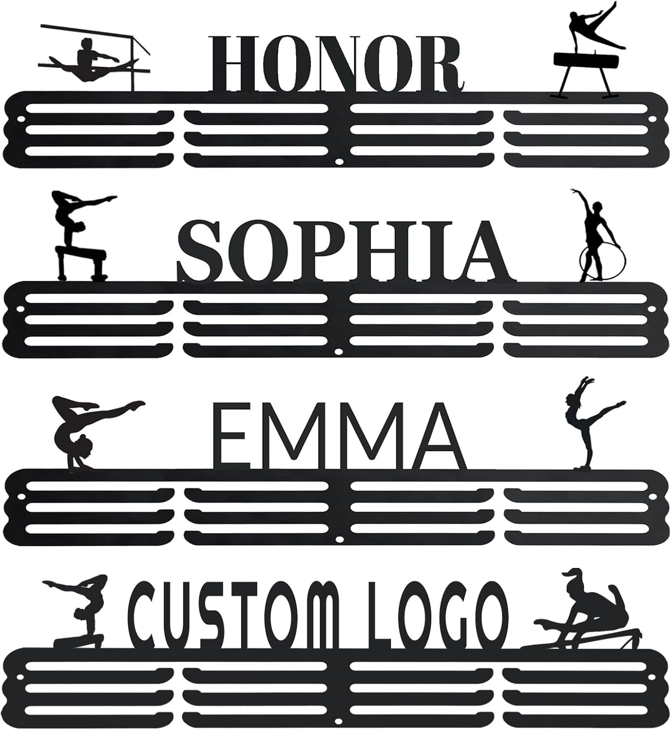 Goutoports Medal Hanger Display Rack - Personalized Award Ribbon Organizer for Sports Race Runner Gymnastics Plaques Hanger for Wall Mount Hold Up 60 Medal for Athlete - Never Give Up