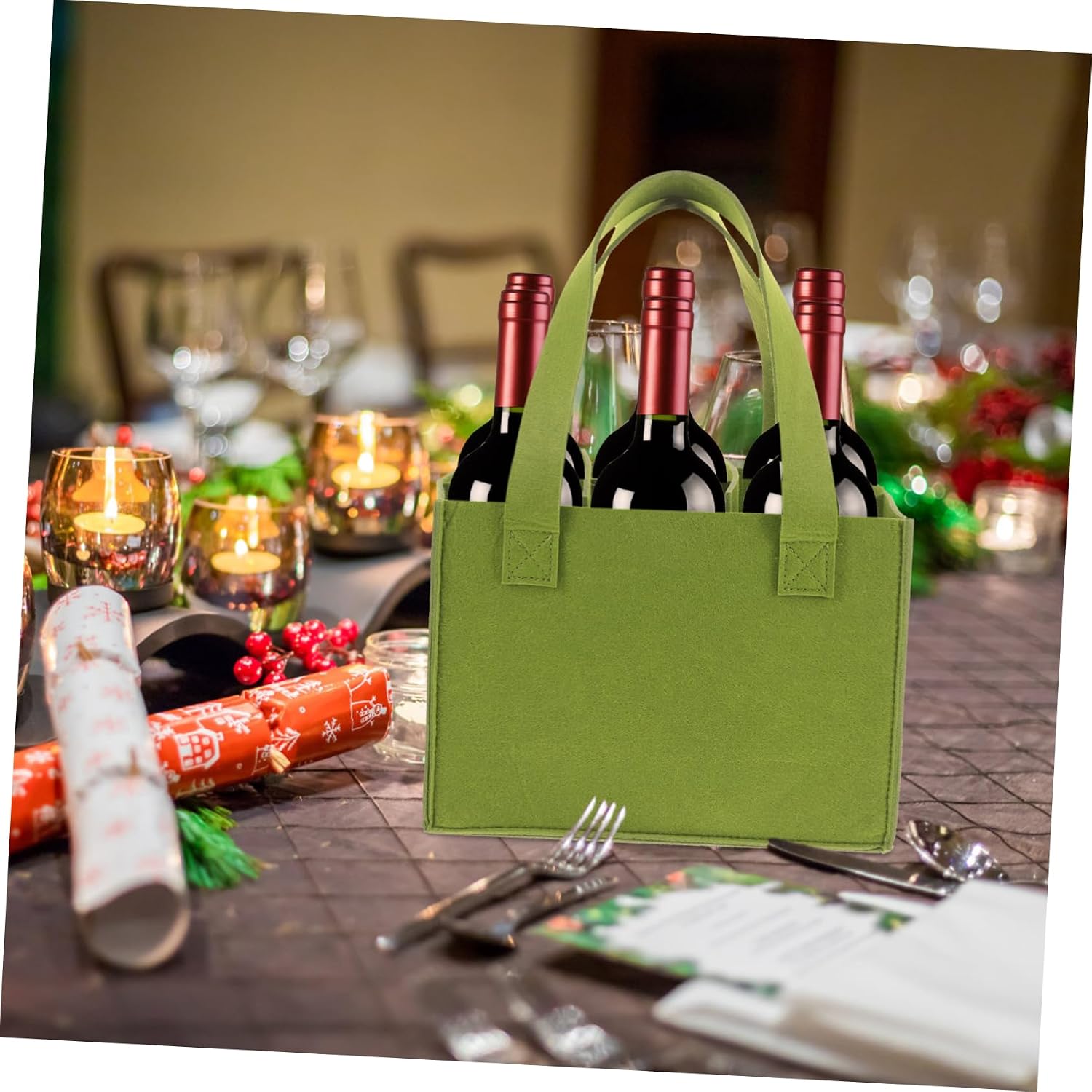 Divided Wine Bag for 6 Bottles Felt Carrying Holder