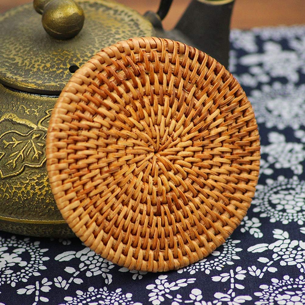 Rattan Coasters, Coasters Exotic Handmade Teacup Coasters, Creative Gift for Kitchen Table Drinks Crafts Table Desk Office Hote for Drinks,Round Natural Coasters, Drink Spills Coasters Set 6 PCS