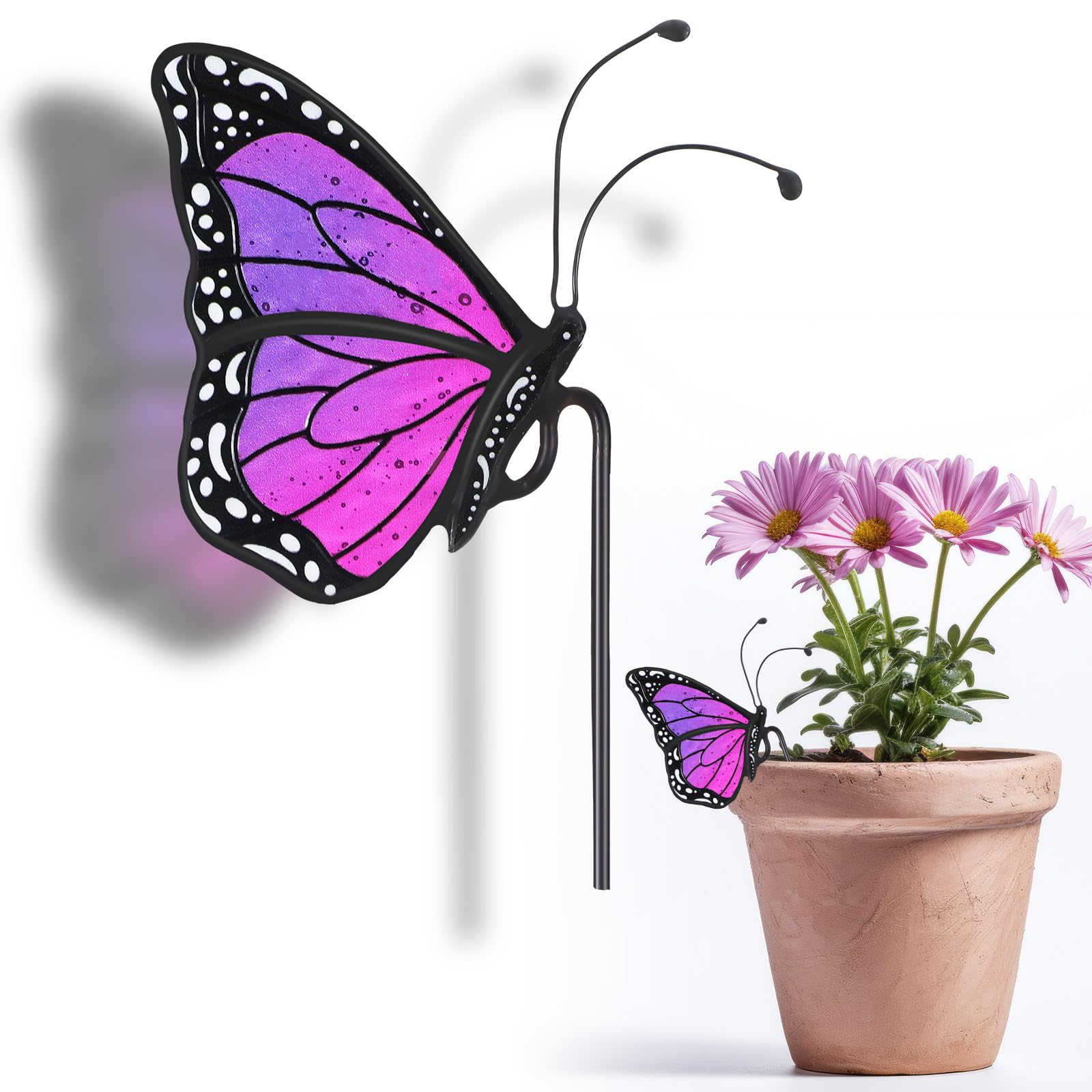 Geelin 1 Pc Stained Glass Butterfly Suncatcher Flower Pot Decoration Metal Plant Pot Hangers Colorful Garden Yard Suncatcher Decor for Spring Home Indoor Outdoor Decor(Purple)