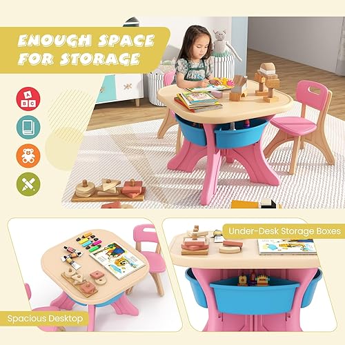 Miniatura 9 de DORTALA Kids Table and Chair Set, Plastic Children Activity Table and 2 Chair Set wStorage Bins, 3 Piece Toddler Table and Chairs for Art, Craft,