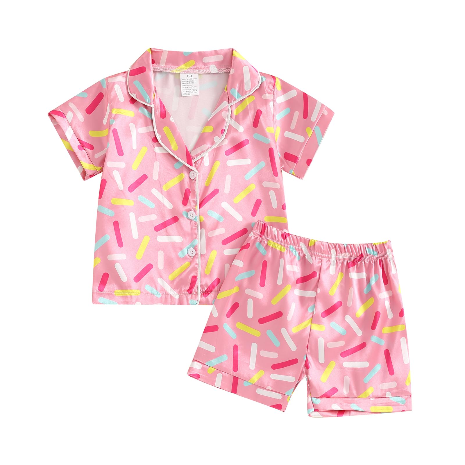 Toddler Baby Kids Satin Summer Pajamas Set Short Sleeve Button-Down Pajamas Top Pants 2Pcs Loungwear Sleepwear Pjs (Pink, 1-2 Years)