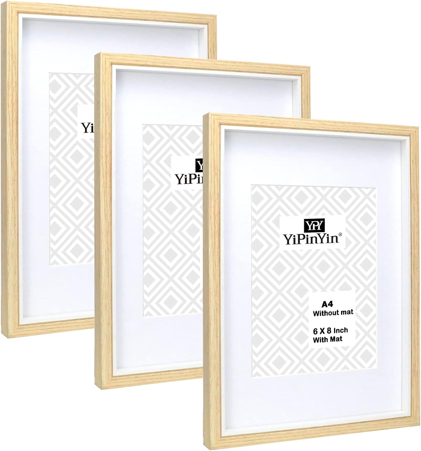 A4 Wood & White Two Tone Photo Frames With Mount for A5 (6 x 8'') set